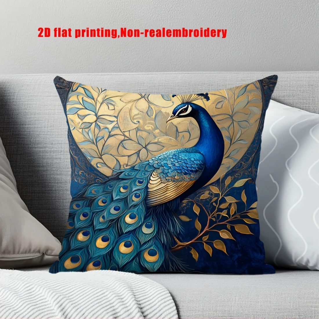 Luxury Peacock Pillow Cover Faux Embroidery Print Vintage Boho Elegant Cushion Case for Sofa Bed Couch Living Room Home Decor