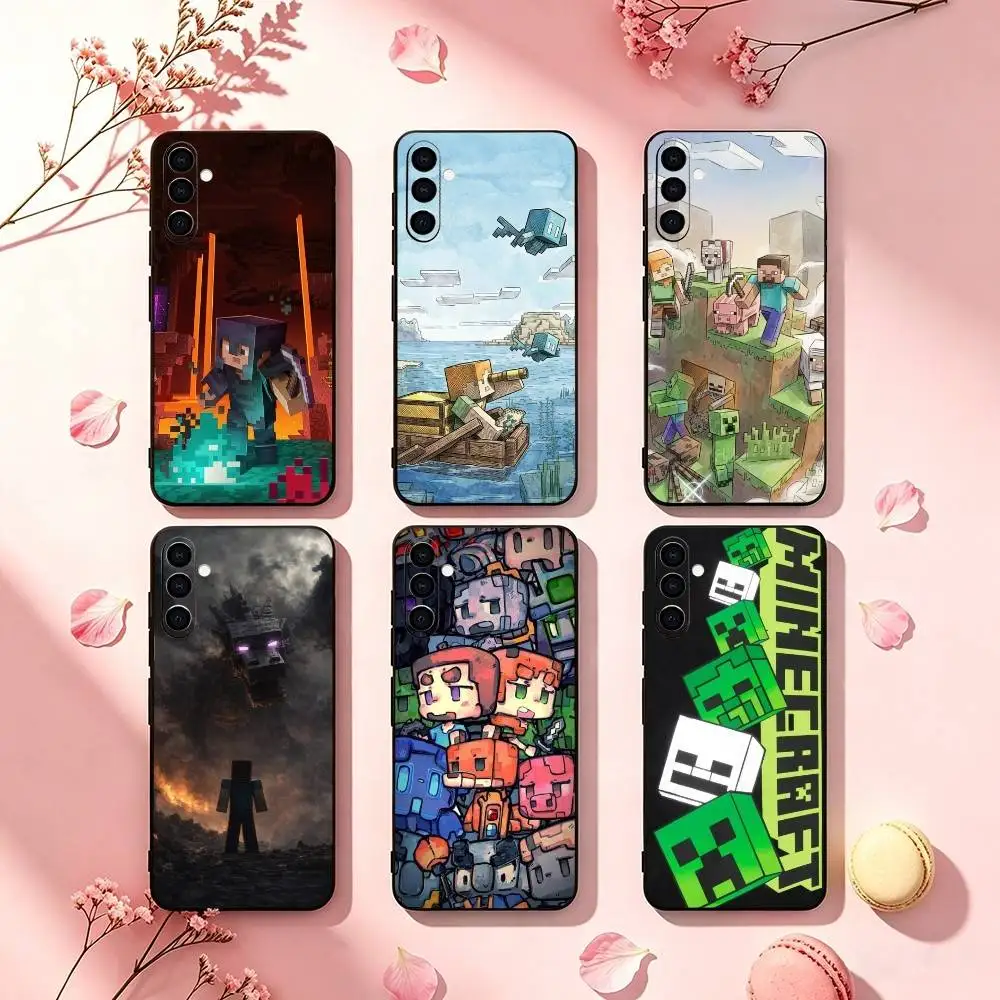 Capa de celular mais vendida do jogo M-Minecrafts para Samsung Galaxy A73, A72, A71, A70, A53, A52, A51, outras capas pretas macias