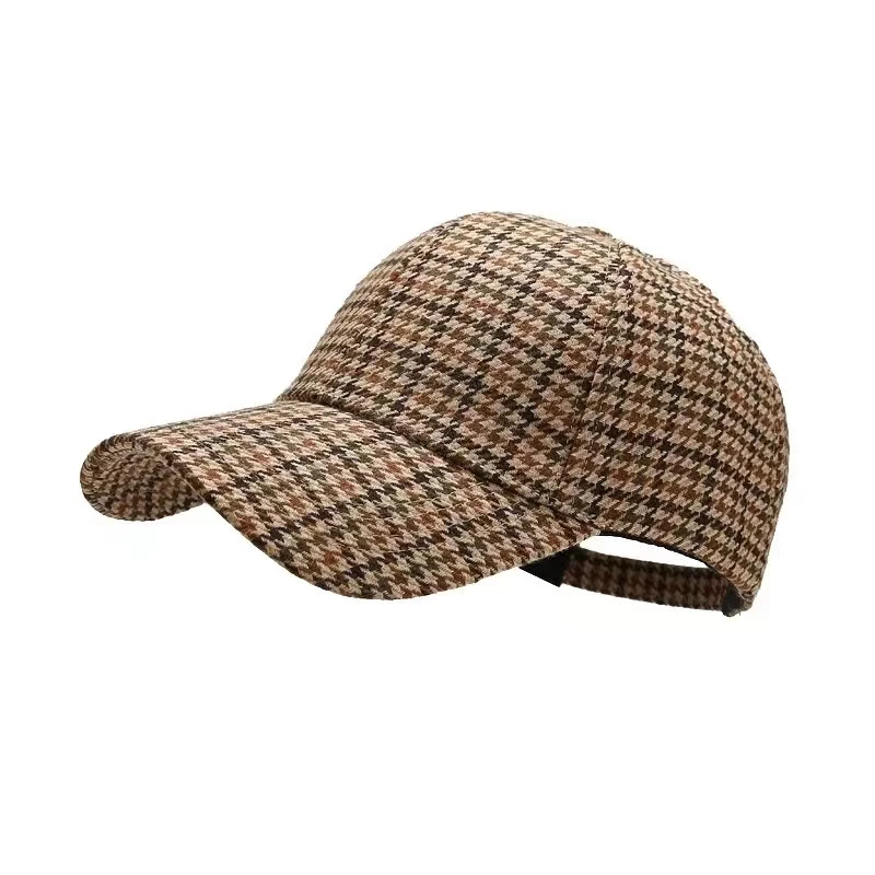 Unisex Luxury Brand Brown Houndstooth Baseball Caps for Men Women British Plaid Designer Cap Bone Trucker Hat Casquette Homme