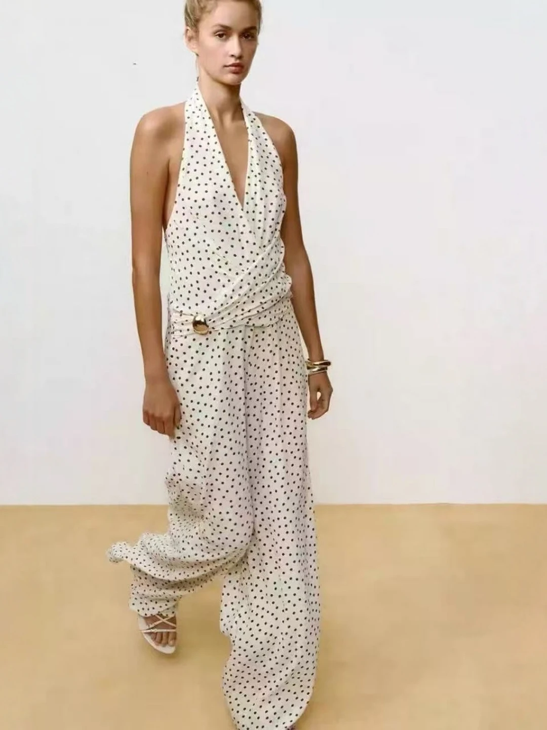 

Комбинезон Sweet Deep V Ne Bal с синим декором, женские длинные брюки с высокой талией и высокой талией, полное покрытие