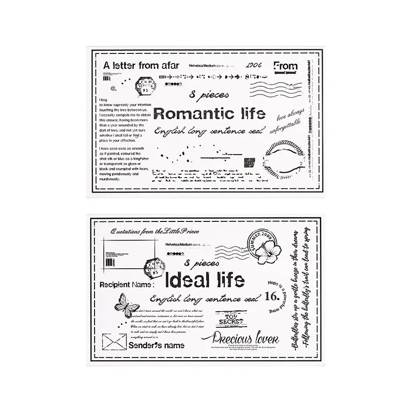 

8 Pcs English Series Stamp Vintage Simple Wooden Handbook Stamp Postmark Handwritten Letter Printing DIY Scrapbooking Decor