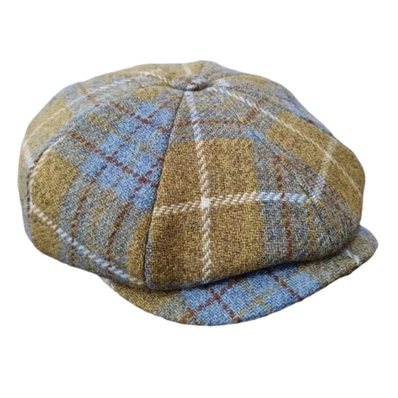 

Мужская 8-панельная плоская кепка газетчика из смеси шерсти, твидовая шляпа с узором в клетку для отцов, женская шляпа художника унисекс