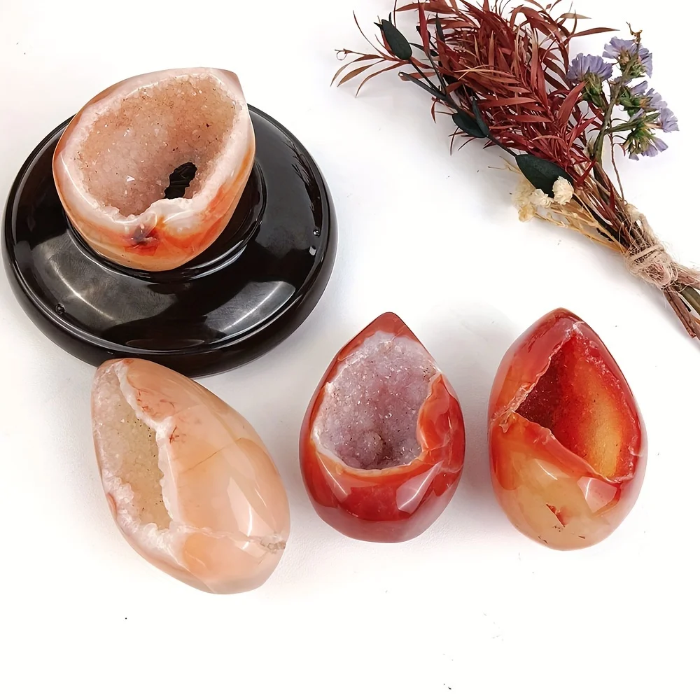 1PC Carnelian Agate Druzy Egg - Natural Crystal Meditation Ornament for Home Decor, Perfect for Halloween and Christmas