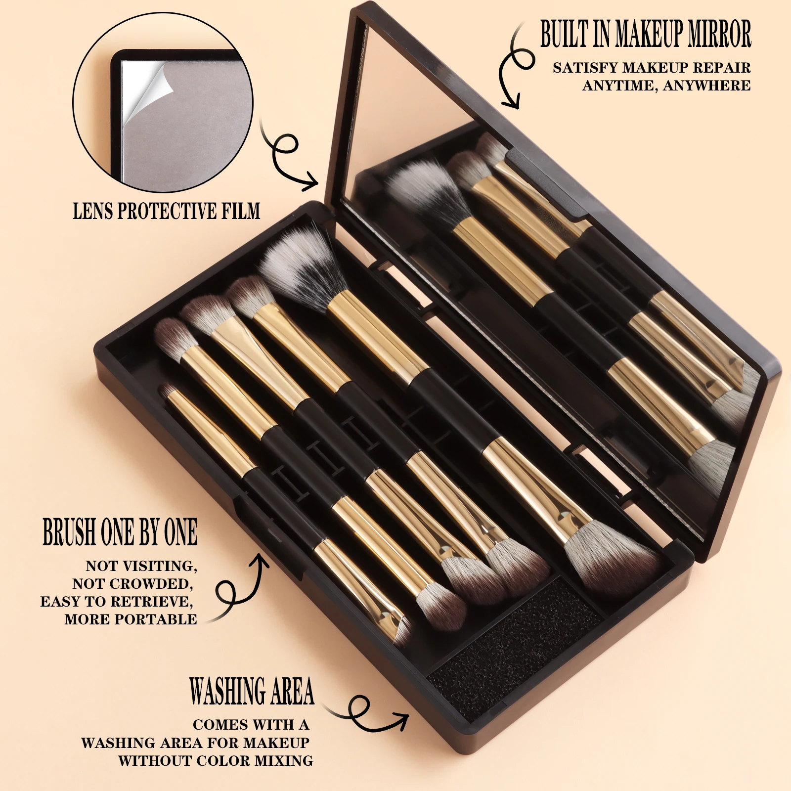 5Pcs Dual Ended Face Eye Brush Kit With Storage Box Blush Detail Eyeliner Brushes For Travel Touch Up