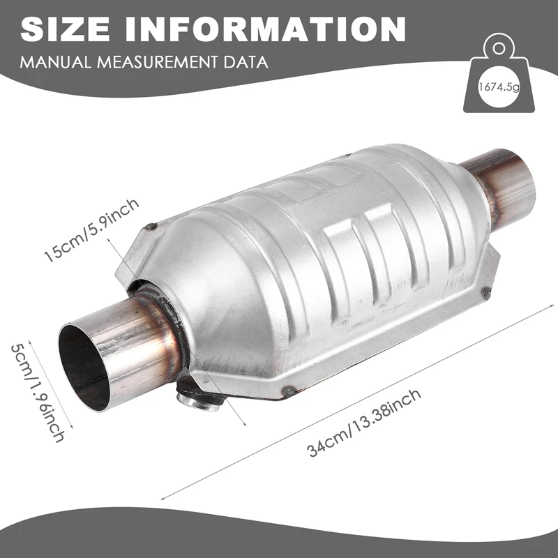 Inlet/Outlet Universal Catalytic Converter, With O2 Port & Heat Shield 53004 Car Stainless Steel Catalytic Converter