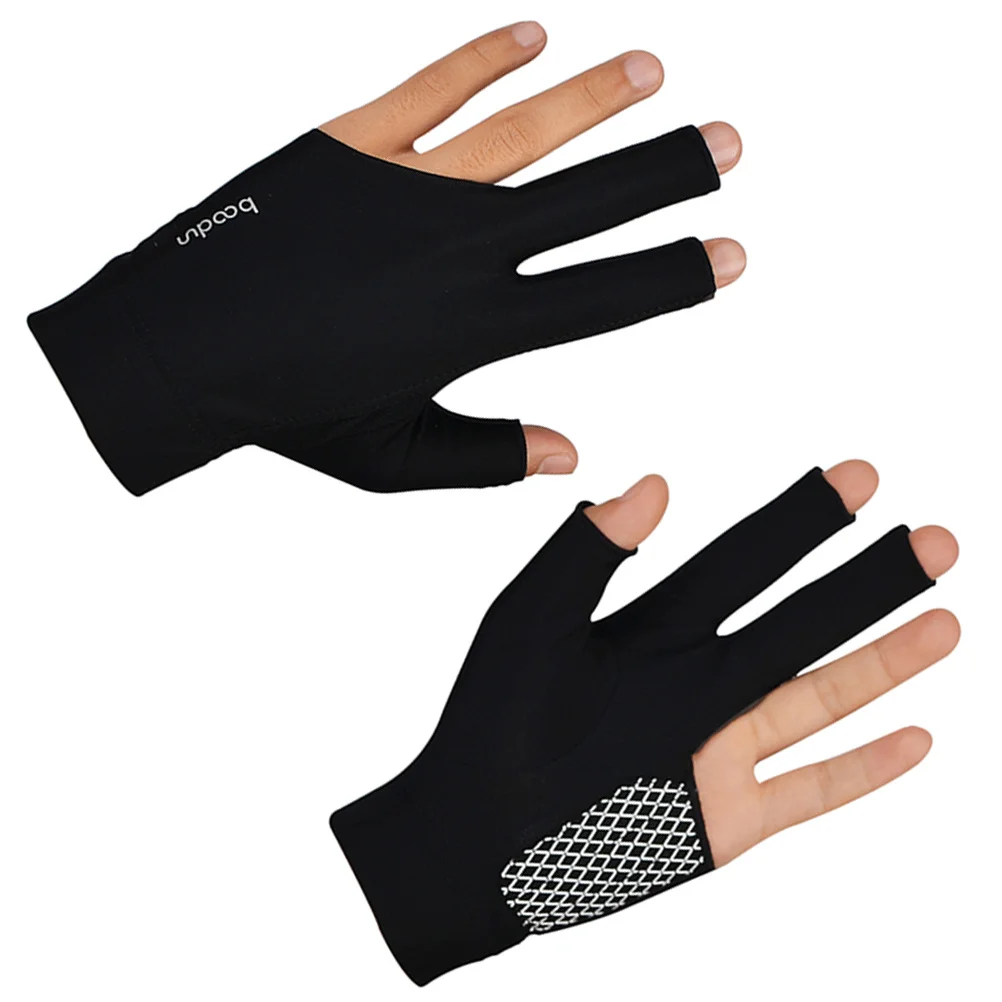 

3 Fingers Billiards Glove Anti-Slip Elastic Wrist Breathable Snooker Glove Size M -Resistant 3 Fingers Gloves
