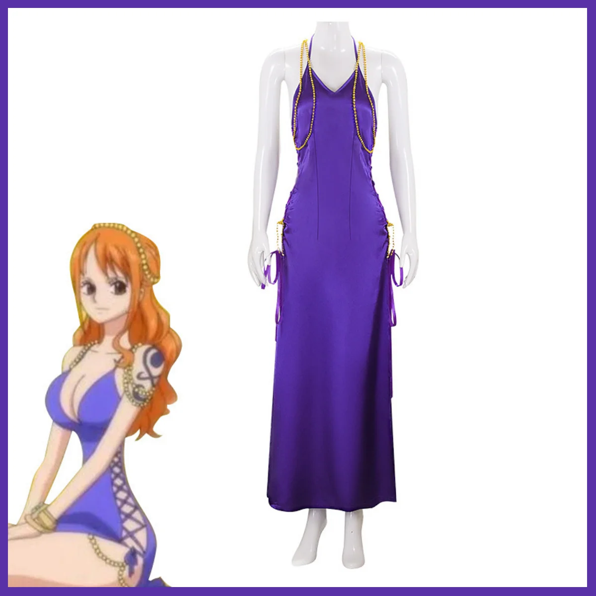 Anime Nami Cosplay Costume pour femme adulte, deux ans de joueurs, violet, fourche latérale, accessoires de robe, perruque, sexy, carnaval, Noël trempé