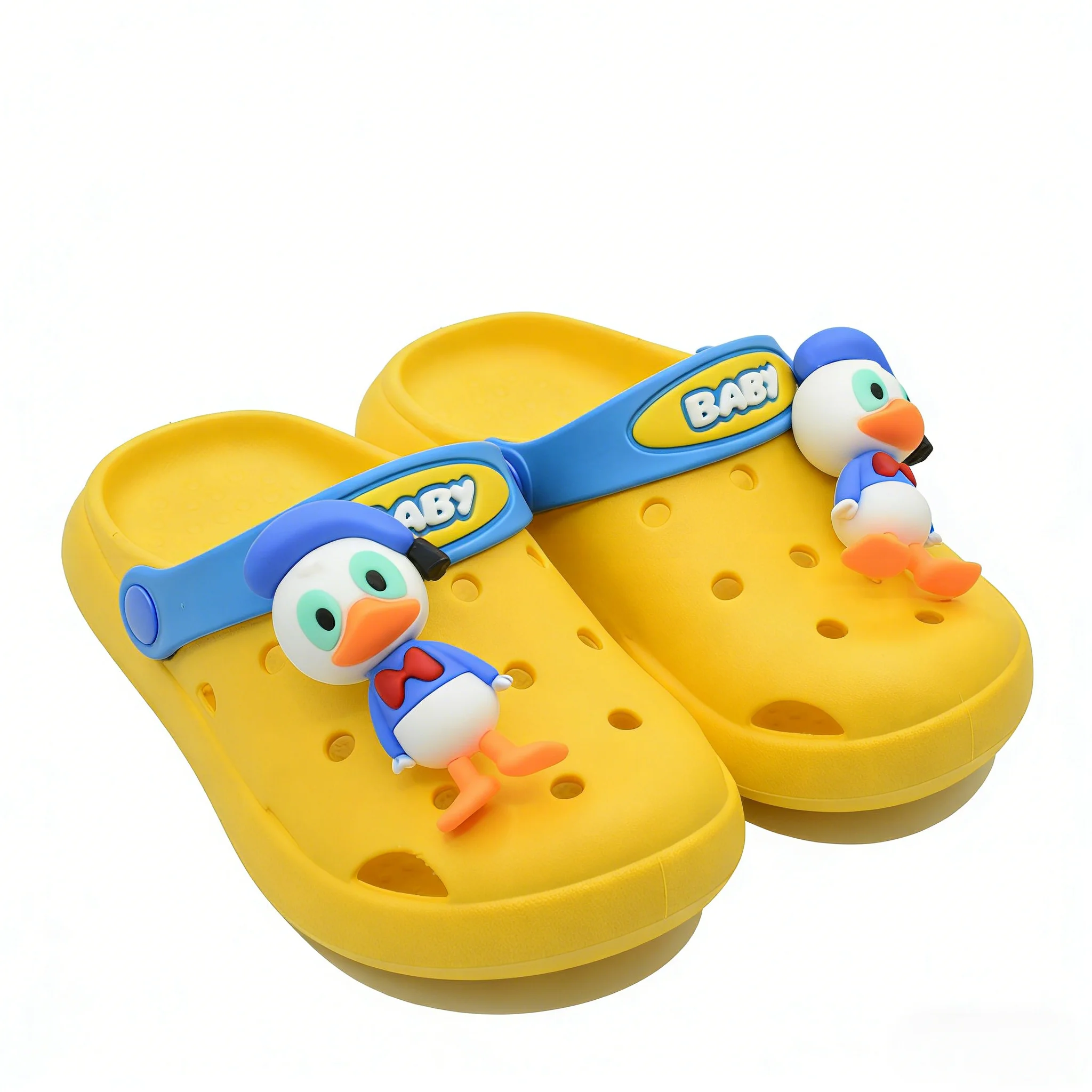 

Детские тапочки Disney, летняя обувь из ПВХ с изображением Дональда Дака для детей, противоскользящие дышащие домашние тапочки, синие, розовые, размер 20-33, 3699