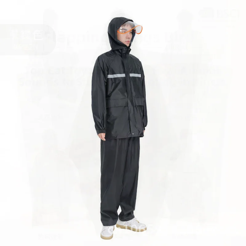 

Adult Raincoat Rain Pants Set Reflective Double Split Pongee Fabric Motorcycle Electric Scooter Rain Gear for Men Women