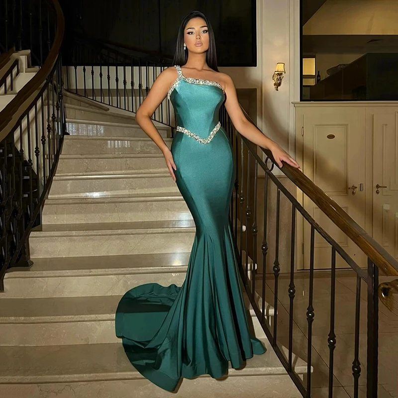 

Thinyfull Formal Mermaid Prom Dresses One Shoulder Beadings Evening Dress Party Dress Saudi Arabia Cocktail Gowns Custom Size