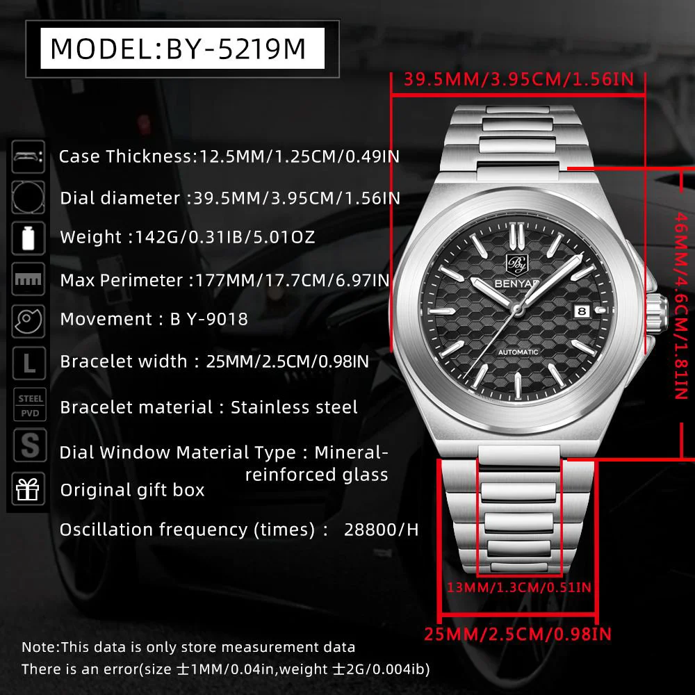 2025 Benyar جديد قرص العسل العلامة التجارية الفاخرة ساعة ميكانيكية للرجال الفولاذ المقاوم للصدأ ضوء الليل ساعة أوتوماتيكية للرجال BY-5219 #2