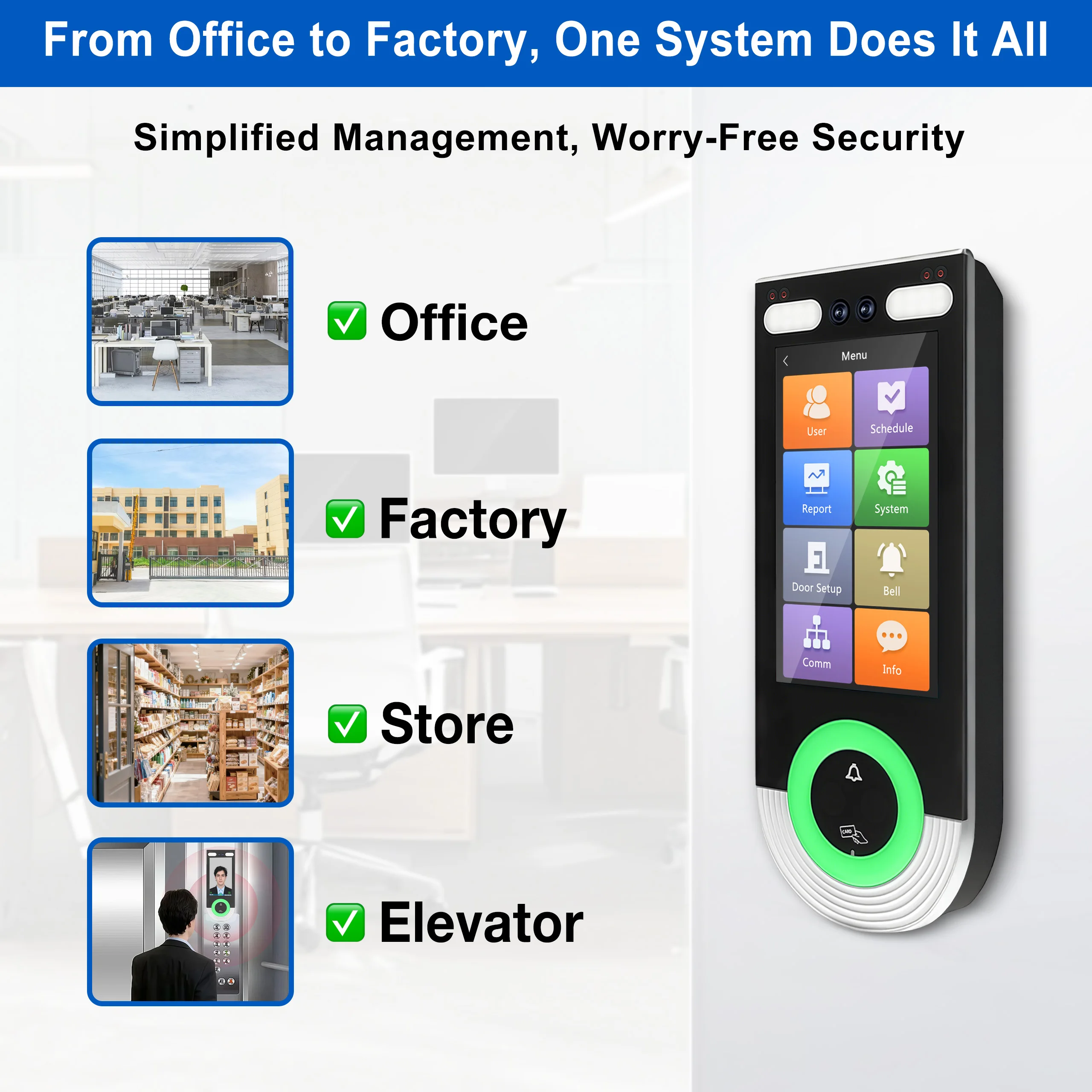 LINUX-cuerpo de aleación de Zinc TCP/IP biométrico, Control de acceso RFID, teclado, huella dactilar, tiempo de asistencia, máquina en la nube