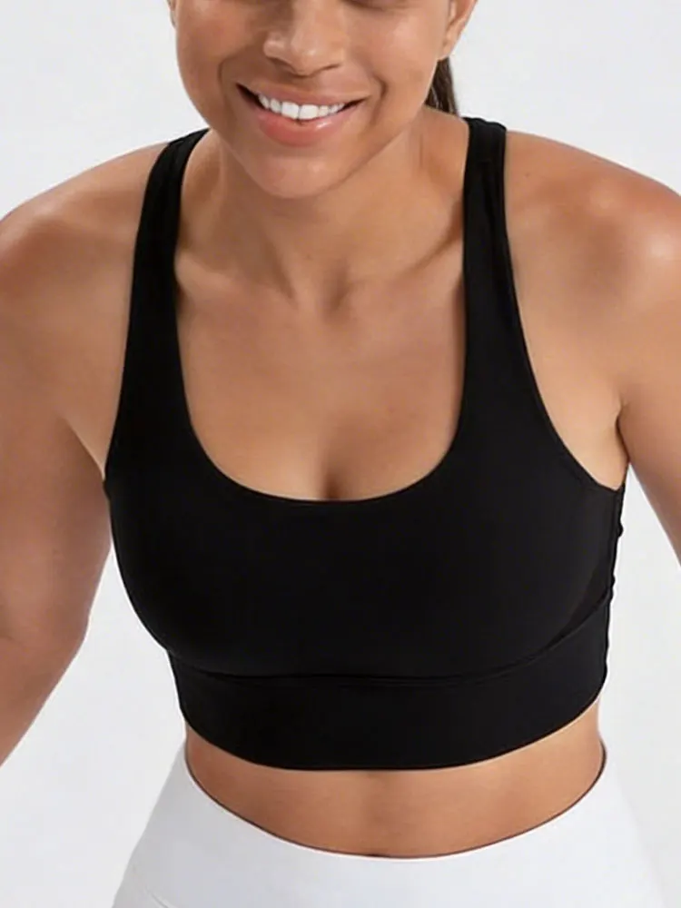 New Women's Solid Color High Intensity Support Sports Bra Cross Back Breathable Fitness Running Outdoor Yoga Top view 5