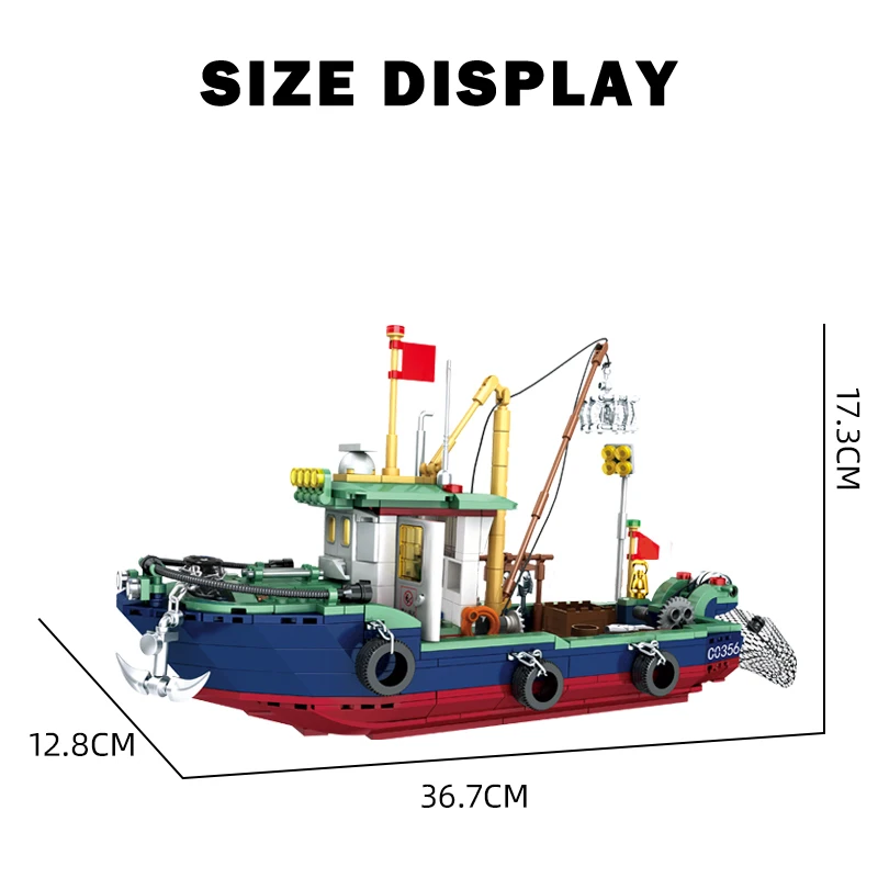 City Fishing Boat Building Toys Sets 582pcs Trawlboat Building Blocks Ship Model Bricks Construction Toys Christmas Gifts