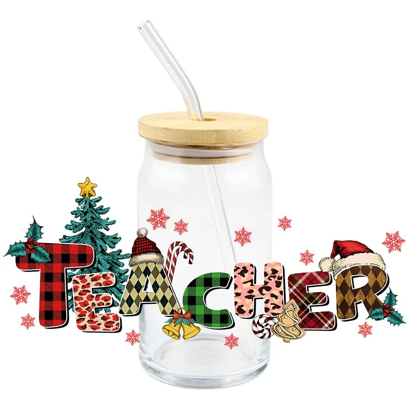 Christmas 3D UV Transfer Sticker Teacher's Day Design Wraps For Cup glasses Battle Waterproof Brand Logo Custom