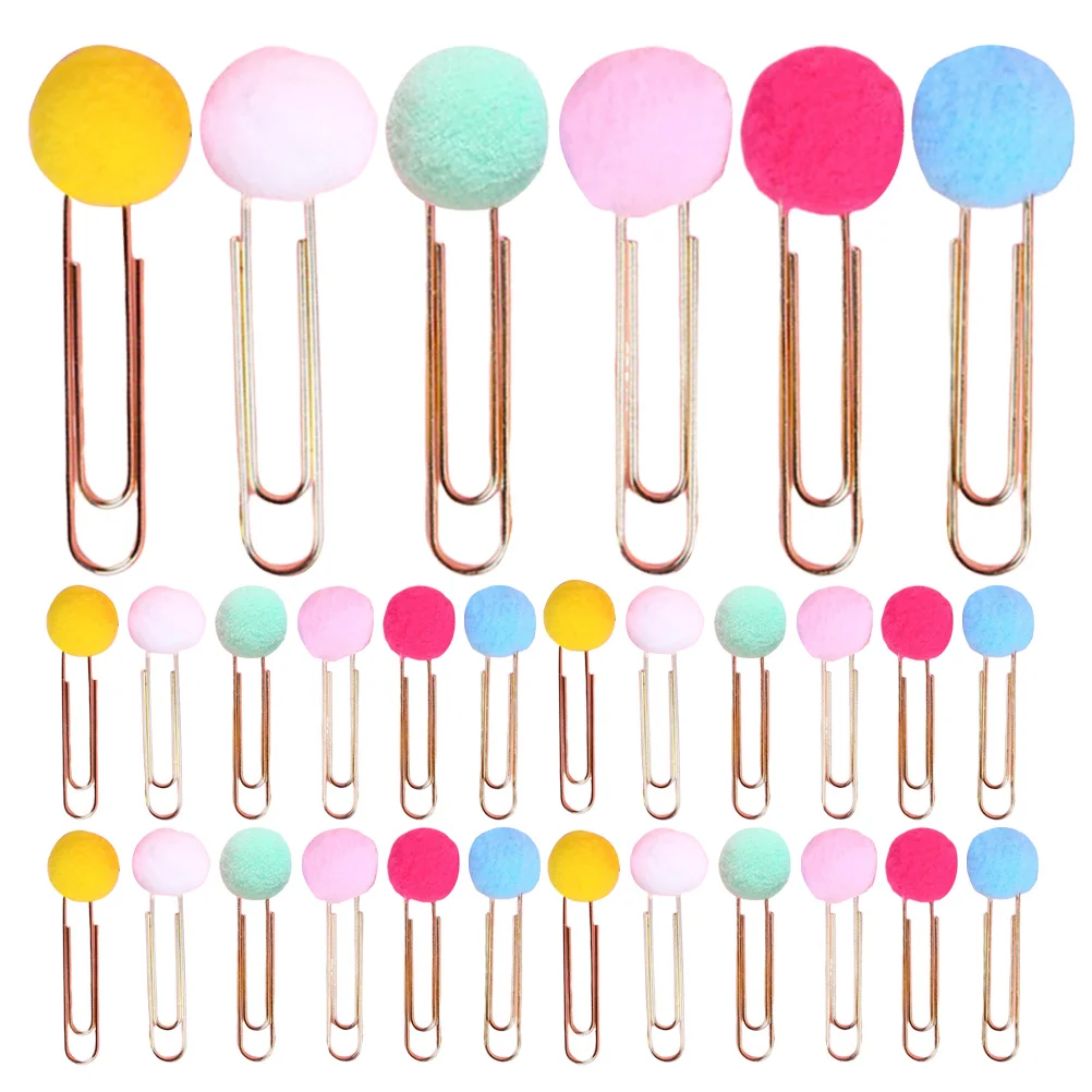 

40Pcs Colorful Pom Pom Paperclip Bookmarks Metal Clips for Organizing Planners Documents Kawaii Bookmark