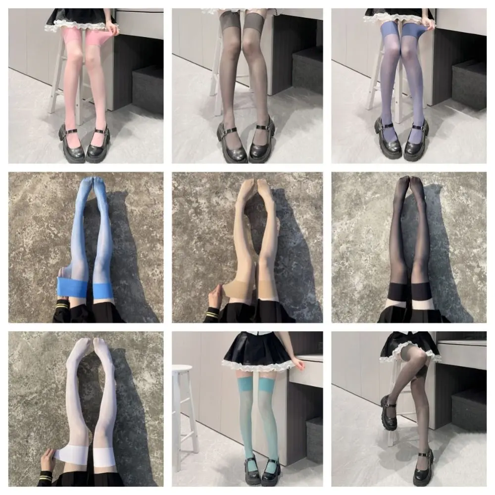 Sweet Nylon Candy Color Stockings Slimming Transparent High Tube Socks Over The Knee Socks Solid Lolita Long Socks Women