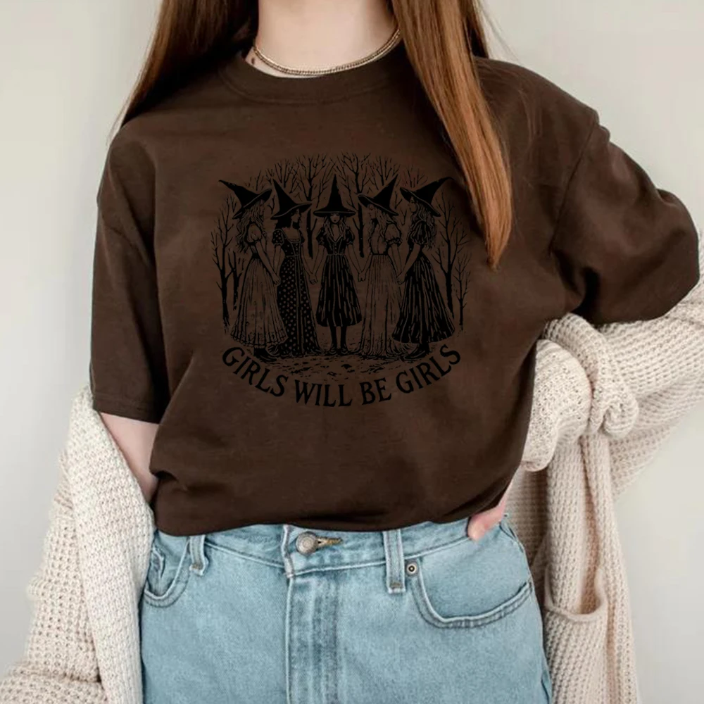 Halloween Girls Will Be Girls Witch Shirt Funny Witch Shirts Girl Power Halloween Women Vintage Clothes Witchy Vibes Tee Tops