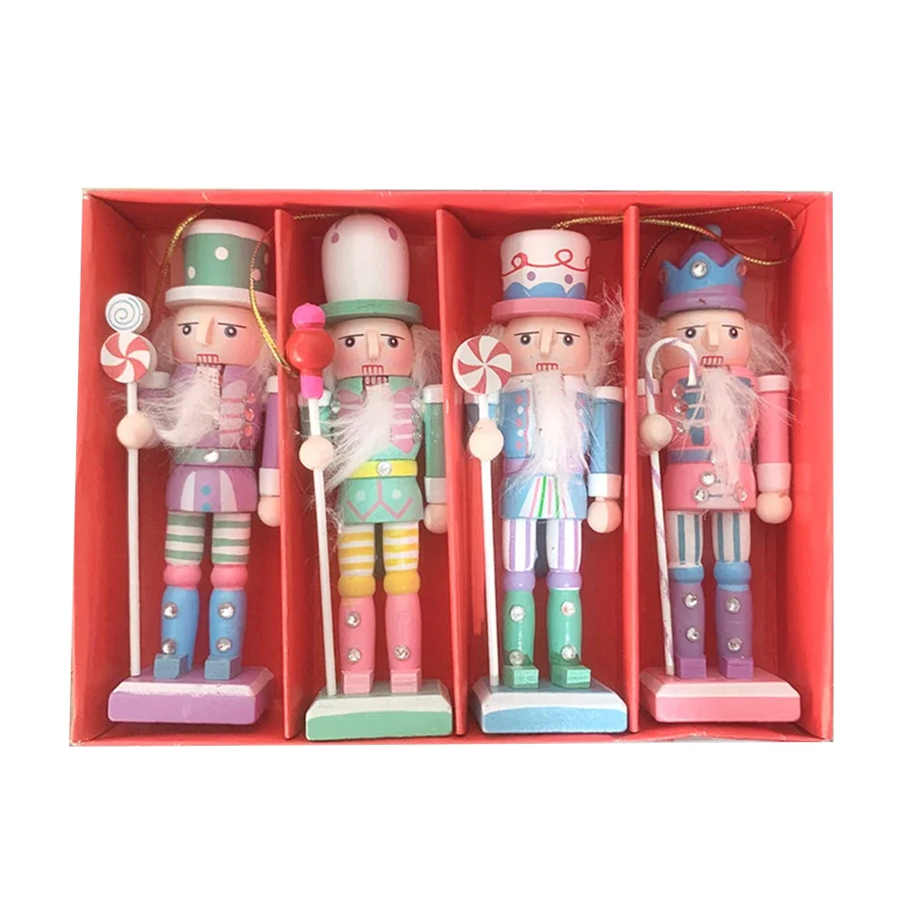 4pcs 12CM Nutcracker Soldiers Christmas Ornaments Colorful Wooden Handcraft Nutcracker Puppet Figures Christmas Home Decorations