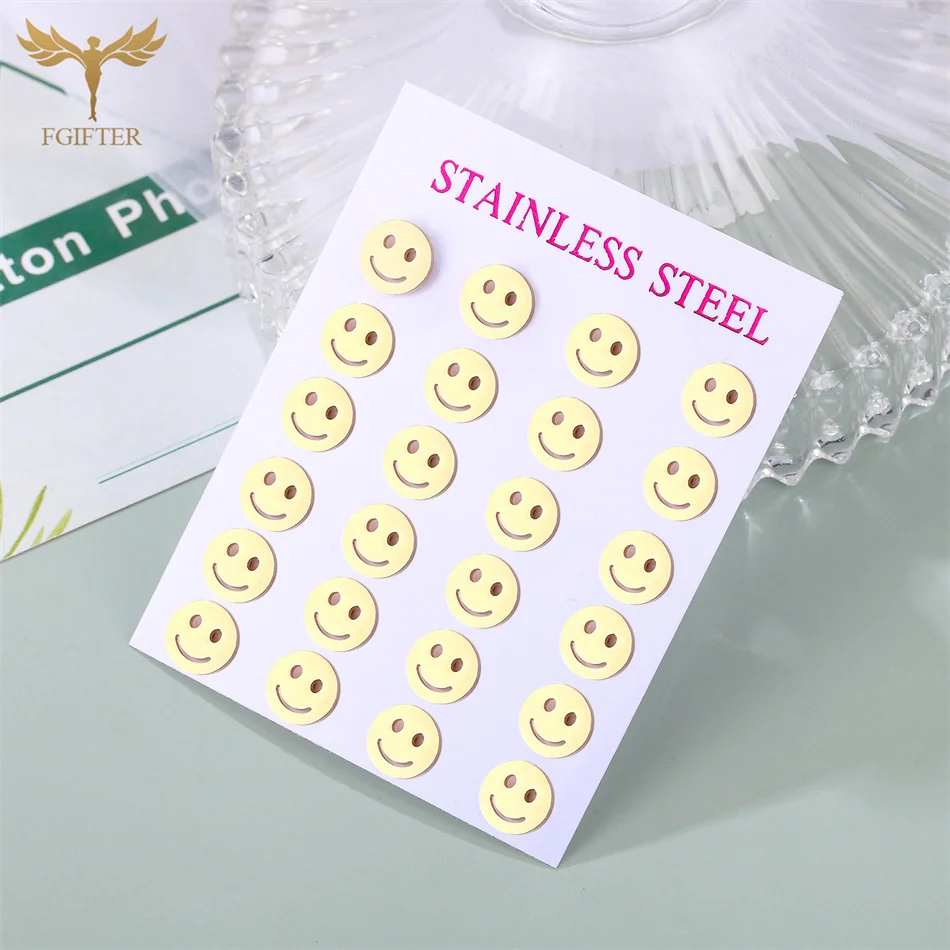 12 Pairs Hiphop Earrings for Man Woman Cute Smile Stud Earrings Stainless Steel Ear Piercing Jewelry Party Gift Cheap For Resale