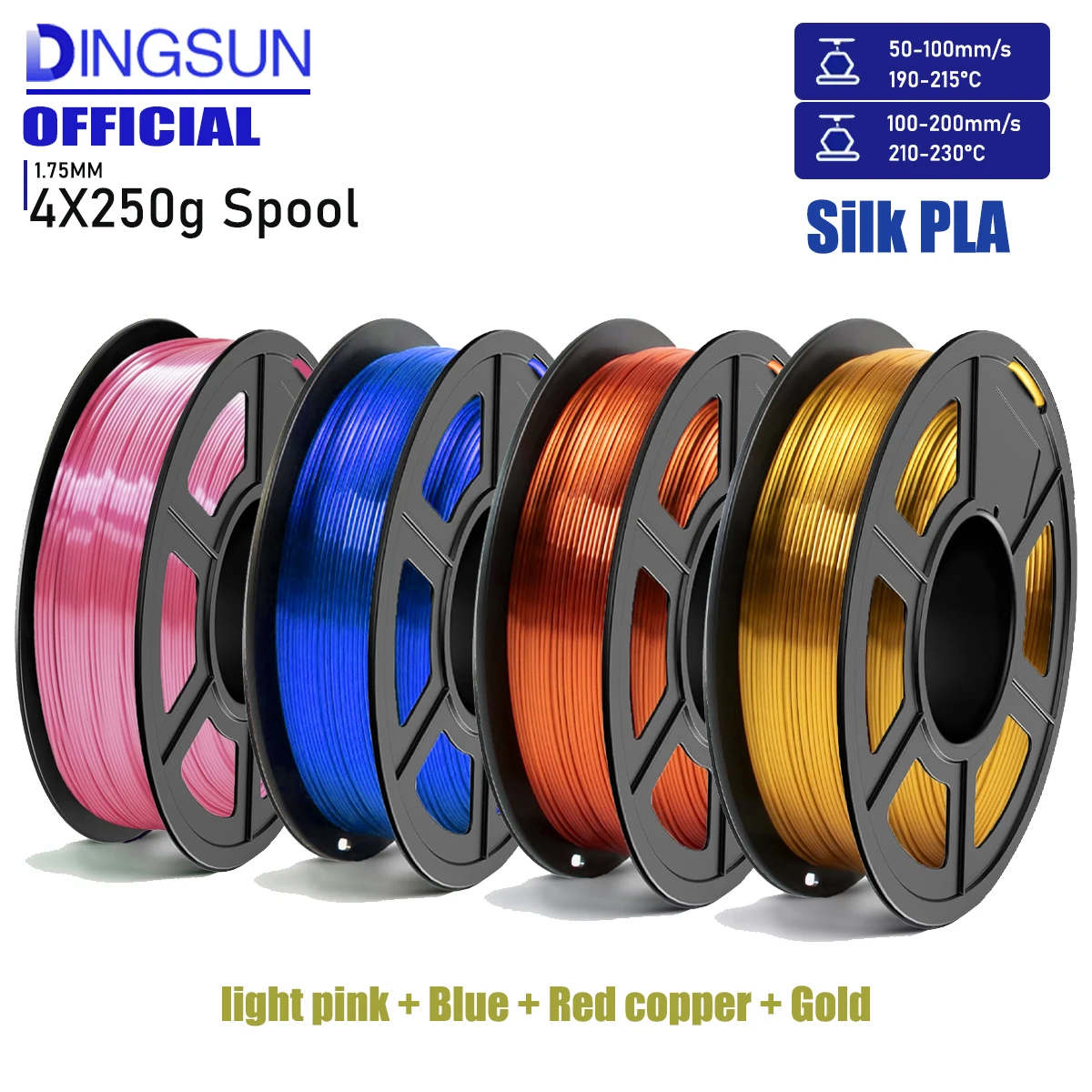 

3D Printer Filament , PLA+ Silk Filament Multicolor 1.75mm, Individually Vacuum Packed, 200g/250g/500g/1000g Spool