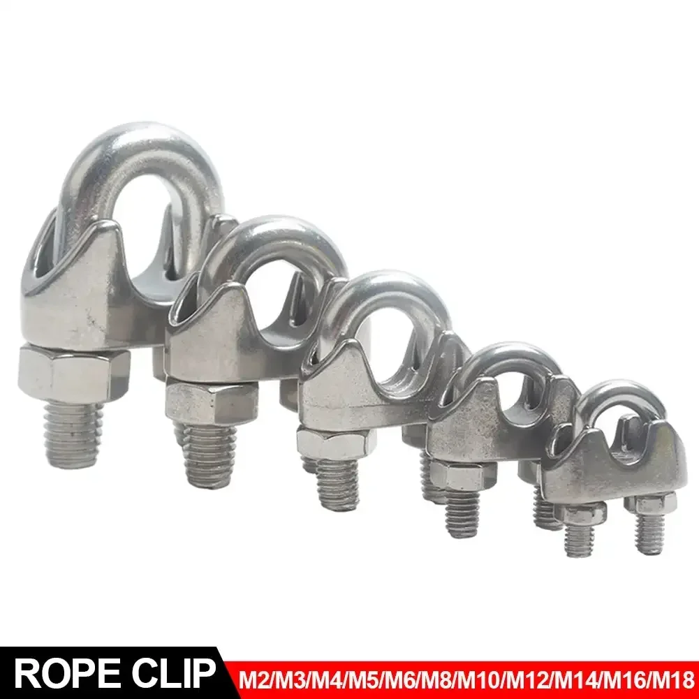 304 Stainless Steel U-type Clamp Wire Clips M2/3/4/5/6/8/10/12/14/16/18mm Rope Clip Bolts Rigging Hardware Clamps Rope Sleeve