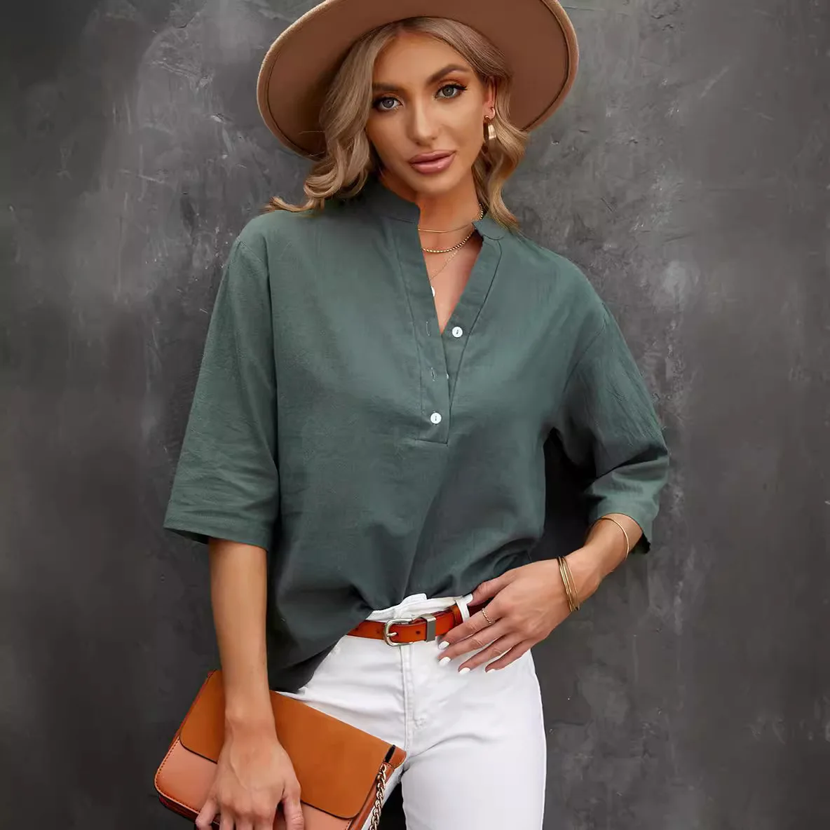 

Women Casual Cotton Linen Loose Shirt Vintage Harajuku Solid Blouse Elegant Short Sleeve Button Up Tops Office Lady Tunics Blusa
