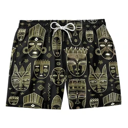 Pantalones cortos de playa con estampado 3D de rayas africanas Retro para Hombre, bañadores transpirables de verano, Ropa de calle para Fitness