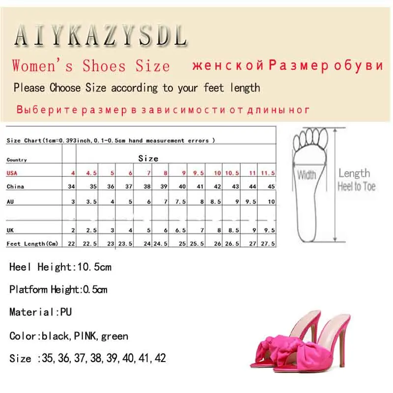 AIYKAZYSDL Large Bowknot Butterfly Knot Sandals Peep Toe High Heel Slide Mules Flip Flops Women Stilettos  Green Rose Pink