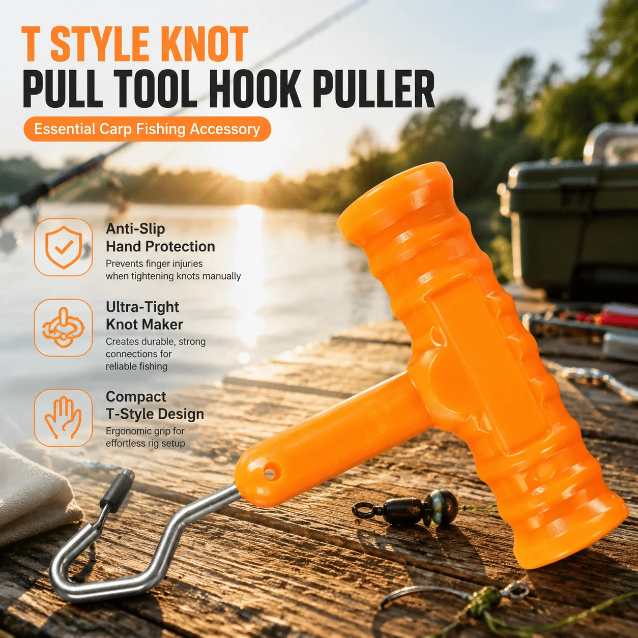 Carp Fishing Knot Puller Hook Puller Tool Hair Rig Knot Tightener Terminal Tackle Tool T-Style Anti-Slip Grip For Carp Angling