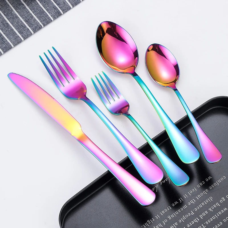 5Pcs Luxury Cutlery Set Fork Spoon Knife Set Elegant Stainless Steel Golden Dinnerware Set Coffee Spoon Kitchen Tableware Set