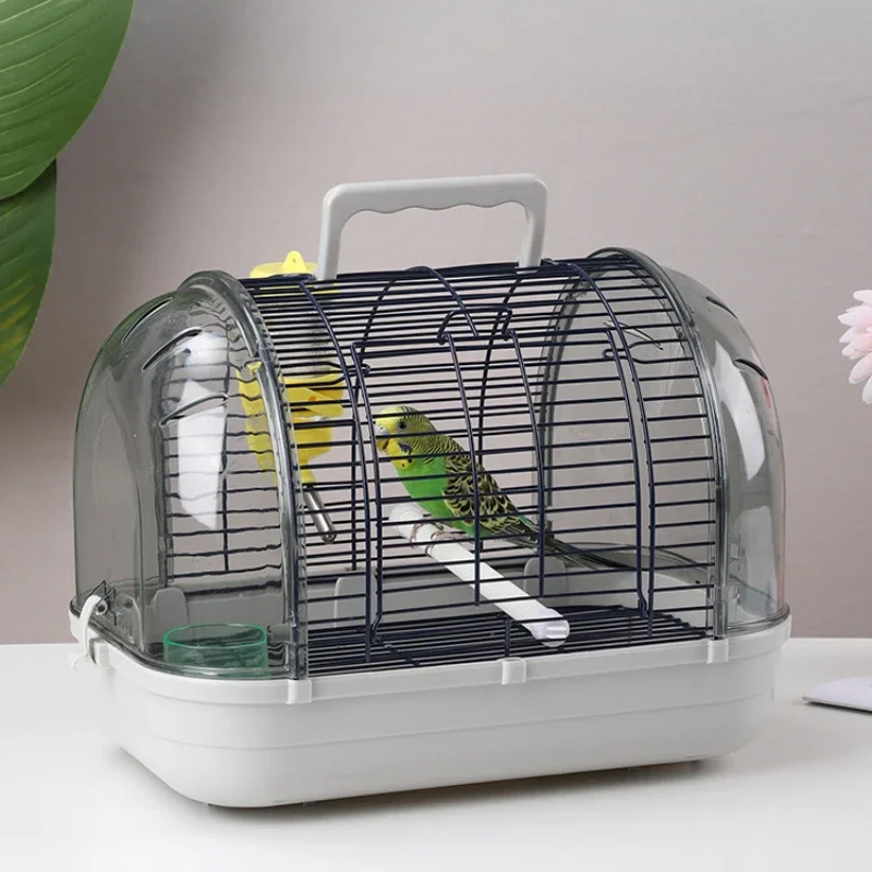 Portable Carrier Bird Cages Budgie Acrylic Transparent Outdoors Park Bird Cages Bath Metal Pet Products