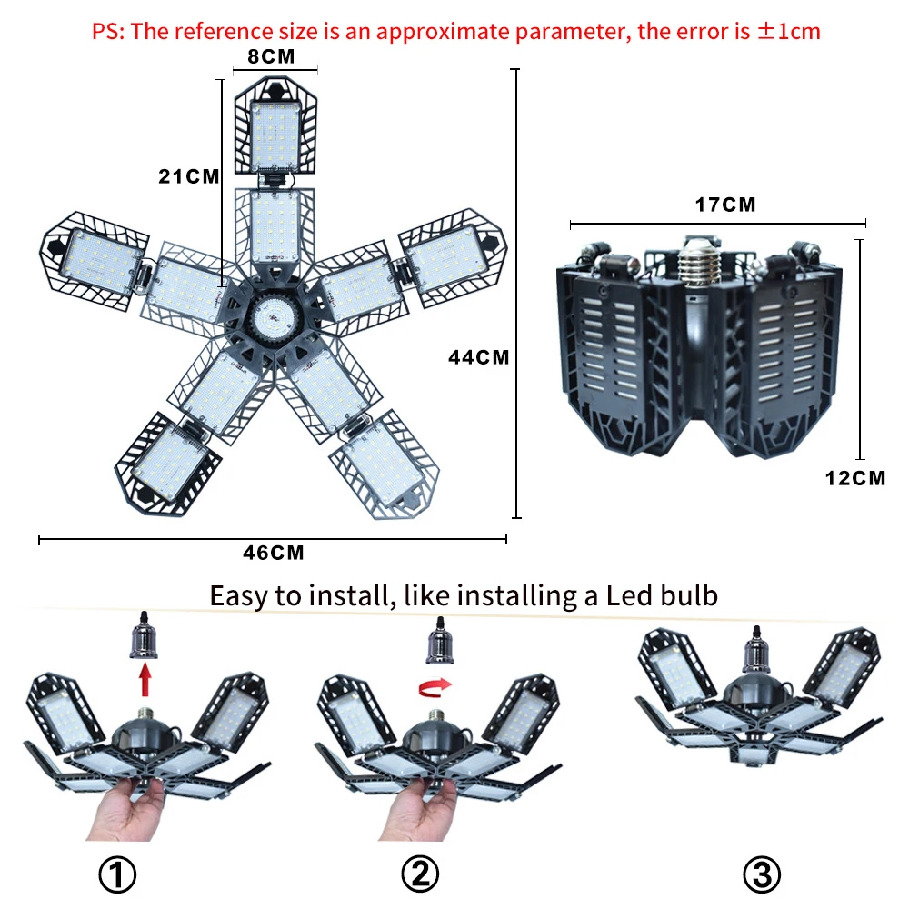 5 folhas dobrável lâmpada led luzes de teto garagem 180w 100 80 e26/e27 oficina armazém lâmpada do teto iluminação comercial