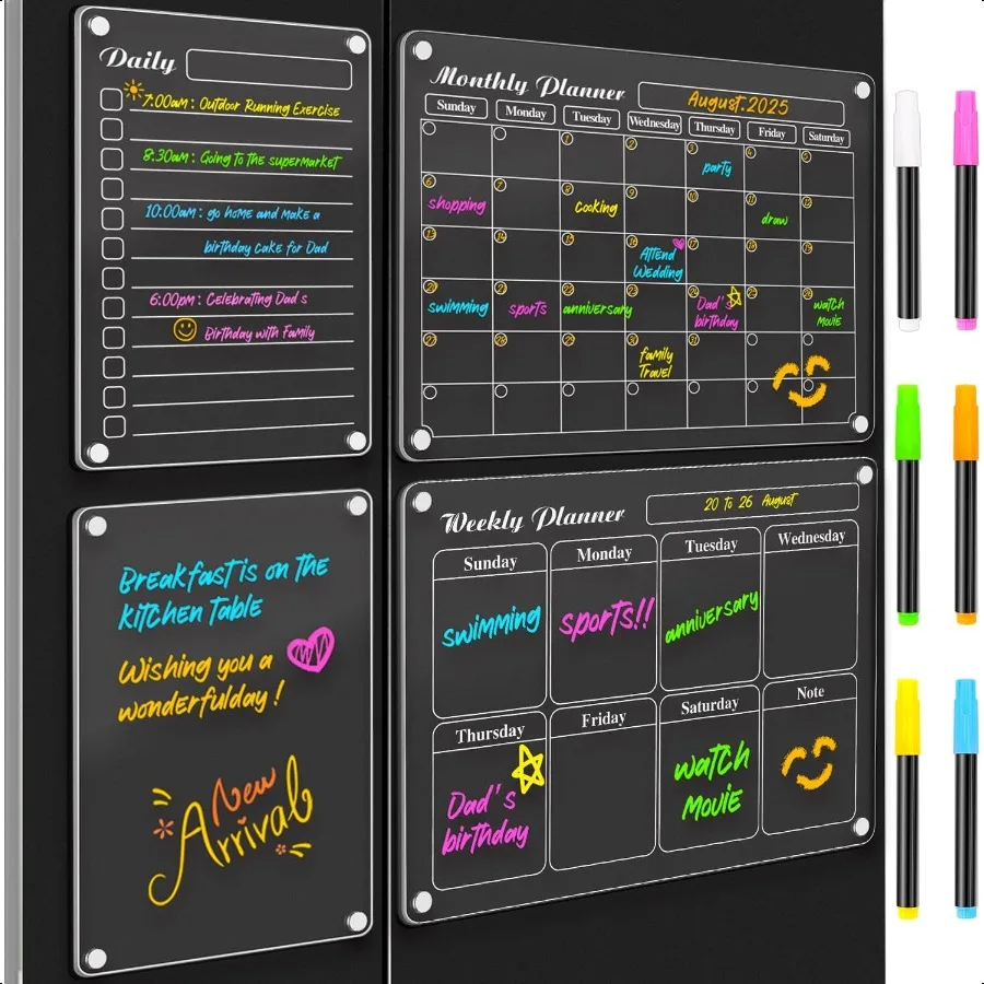 

Planning Pads 4Pcs Fridge Calendars 2025 Acrylic Magnetic Calendar for Refrigerator Fridge White Board Calendar Chalk Dry Erase