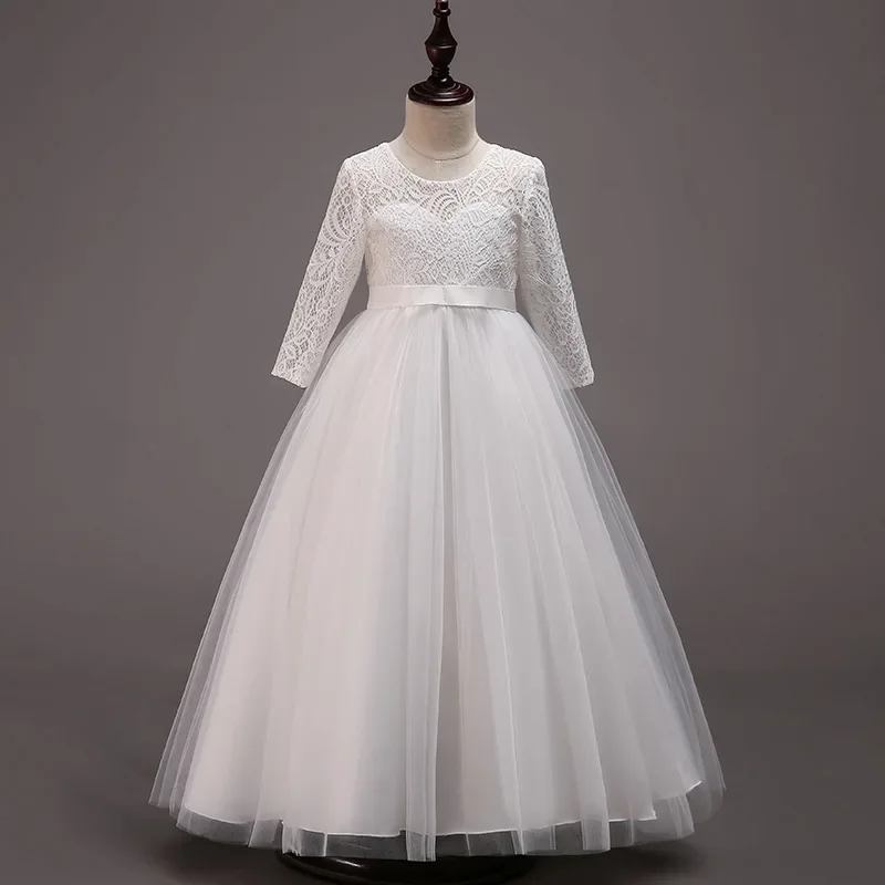 Vestido de boda de alta gama con flores huecas en la espalda para niñas, vestido de comunión, vestido de banquete de encaje blanco sin espalda, elegante, nuevo