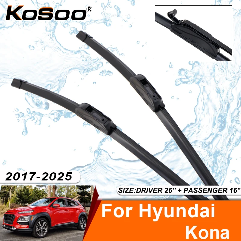Escobilla Limpiaparabrisas para Hyundai Kona OS SX, Kona N OS SX2, Kauai 2017-2025, Repuesto de Goma para Parabrisas Delantero, Accesorio para Limpiaparabrisas