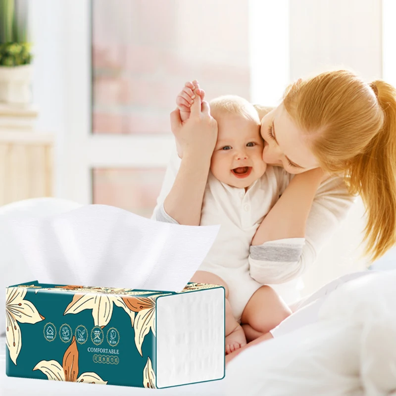 8 Packs Thicken And Enlarge Eco Friendly No Fluorescent Virgin Wooden Pulp Tissue Soft Comfortable 5 Ply Facial Tissue Paper