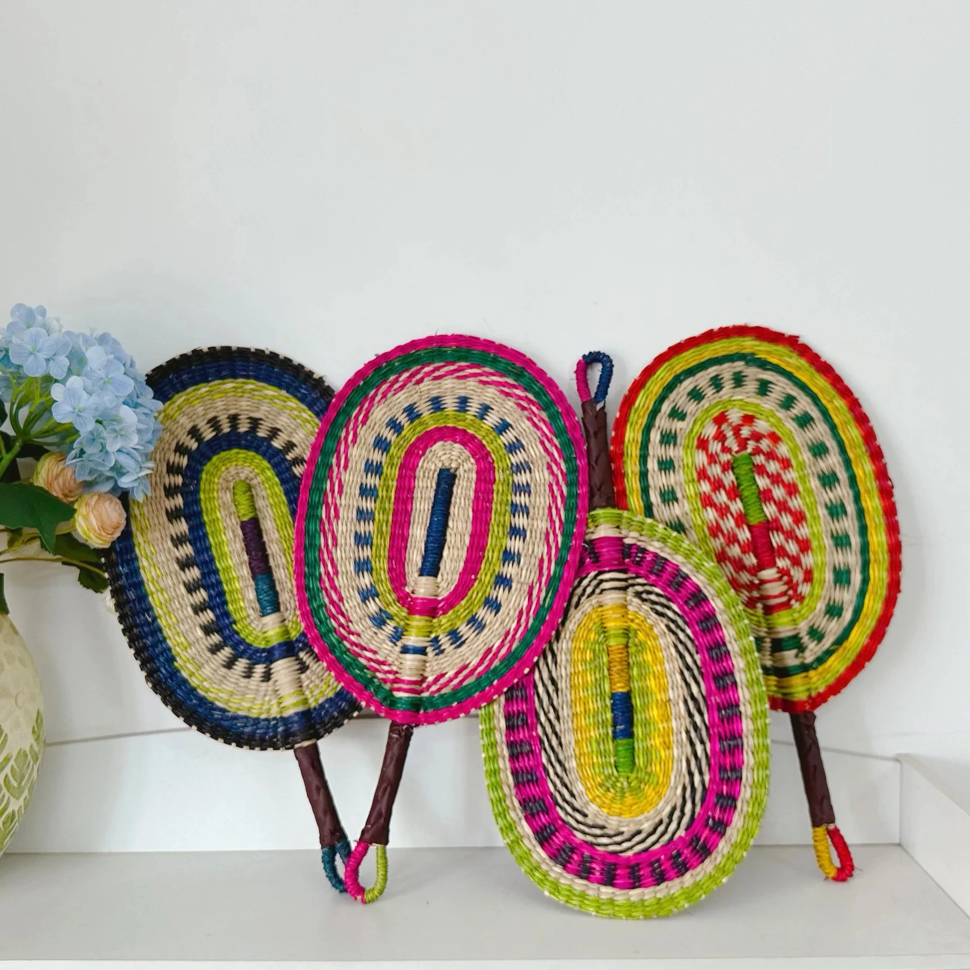 Handwoven Fan Woven Straw Fan Summer Cooling Grass Handmade Fan Nordic Hanging Decorations For Bedroom Wedding Party Home Decors