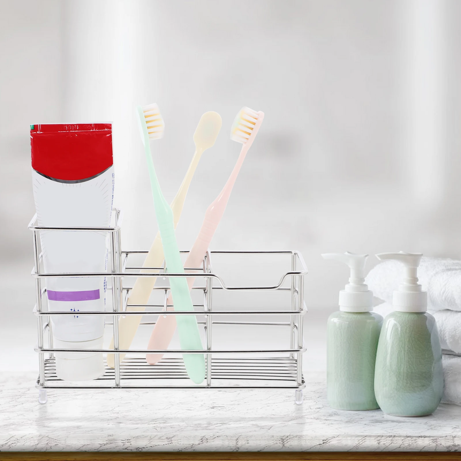 

Stainless Steel Toothbrush Holder Bathroom Countertop Toothpaste Stand for Bathrooms 304