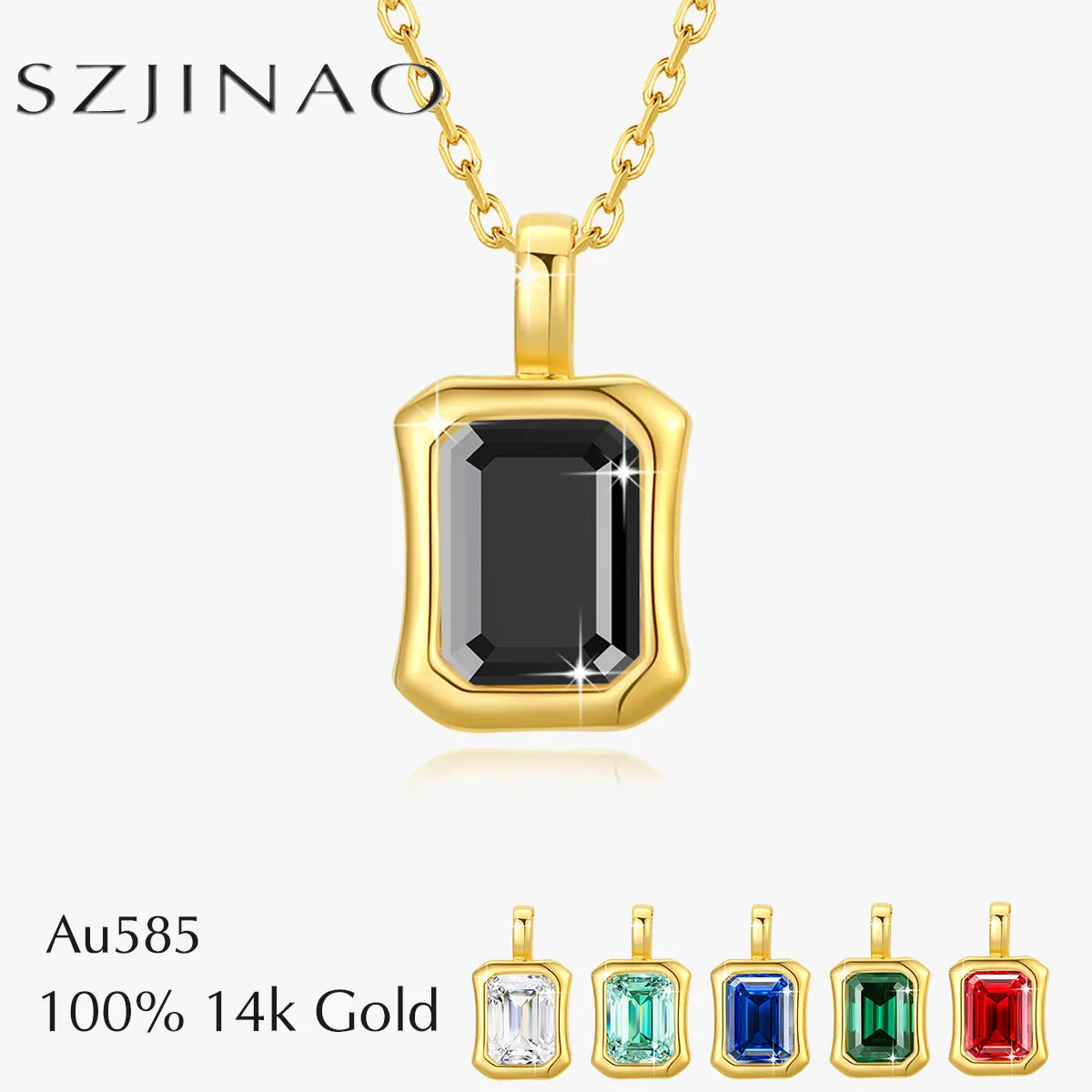 

14-каратное золото, черное муассанитовое ожерелье, изумрудная огранка, 2 карата, 100% Au585, кулон, модные ювелирные изделия для женщин, подарки на годовщину свадьбы
