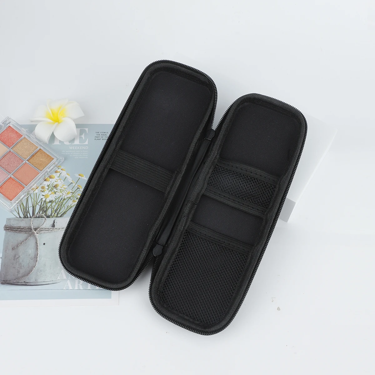 Black Waterproof Double Zipper Makeup Brushes Case Women Cosmetic Bag Portable Travel EVA Brush Holder Storage Bags Makeup Case