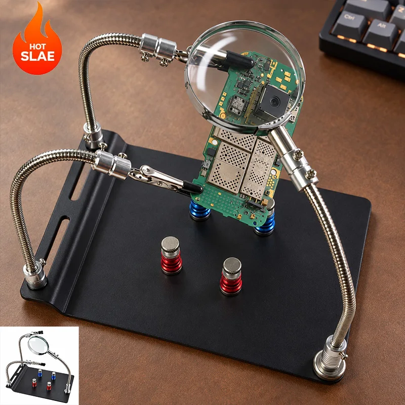 Soldering Magnifier with PCB Holder Flexible Metal Arms Helping Hands for Desktop Magnifying Tool for Jewelry Making Repair