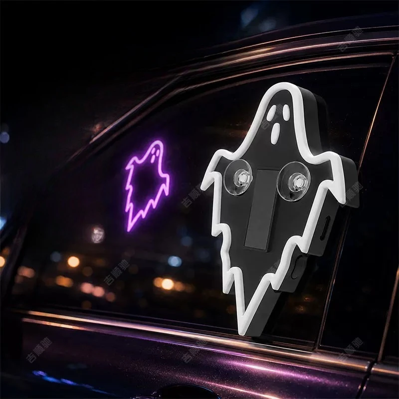 Solar Car Ghost Light LED Warning Triangle Window Emoji Lamp Halloween Decoration