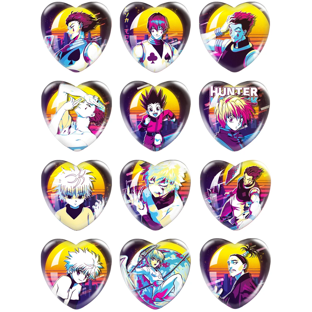 Japanese Anime Hunterxhunter 12pcs/set 16mm-40mm Heart Photo Glass Cabochon Demo Flat Back Making Findings Gifts