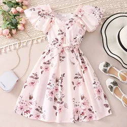 Children Girls Princess Summer Dresses Floral Print Kids Clothes Ruffles Sleeveless Girls Dresses 7 to 11 Years Beach Sundress