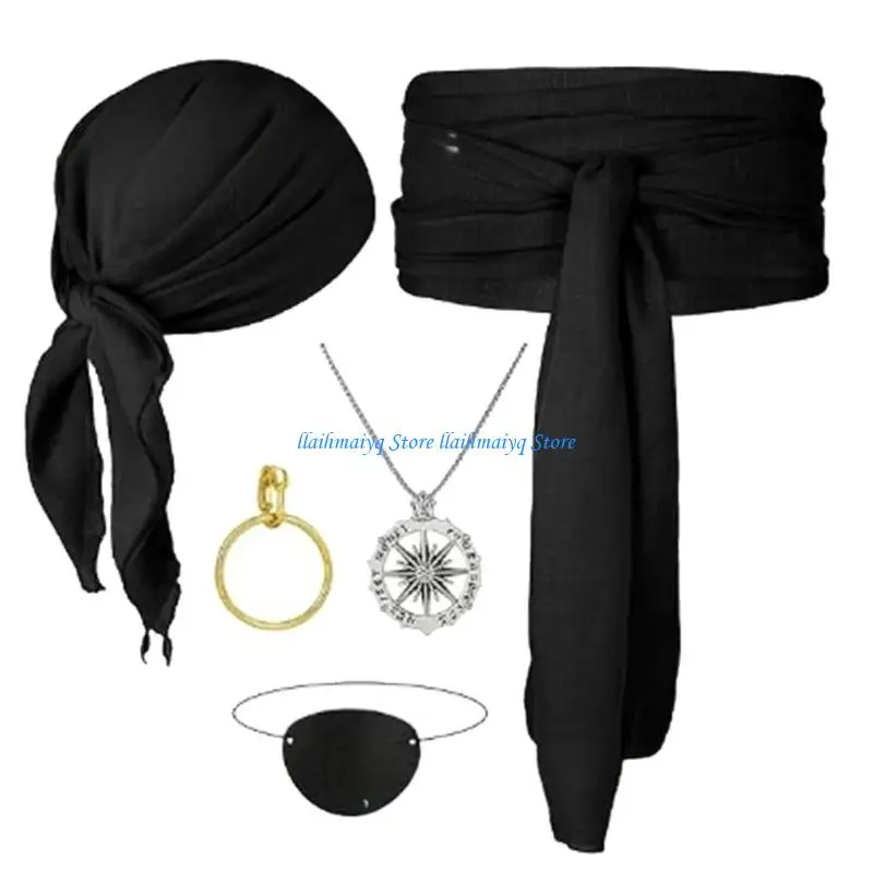 573B Halloween Pirate Costume Accessories Medieval Costume Bandana Headscarf,Sash