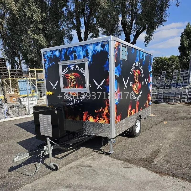 Mobile Truck Food 4 Wheels Water Sinks Big Service Window Classic Cook Outdoor Vending Trailer