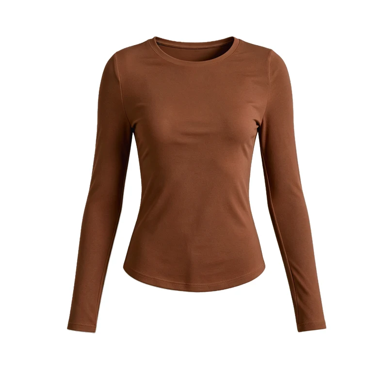 Damen Langarm Slim Fit T-Shirt, Einfarbiges Basic O-Neck Unterhemd, Lässiges Weiches Dehnbares Strick-Basis-Layer-Oberteil, Damen-Alltags-T-Shirt – Detail 3