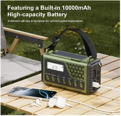 Crank Charging Emergency Radio with 10000mAh Power Bank, AM/FM/SW  bluetooth speaker disaster Radio Solar Charge blackout Radio