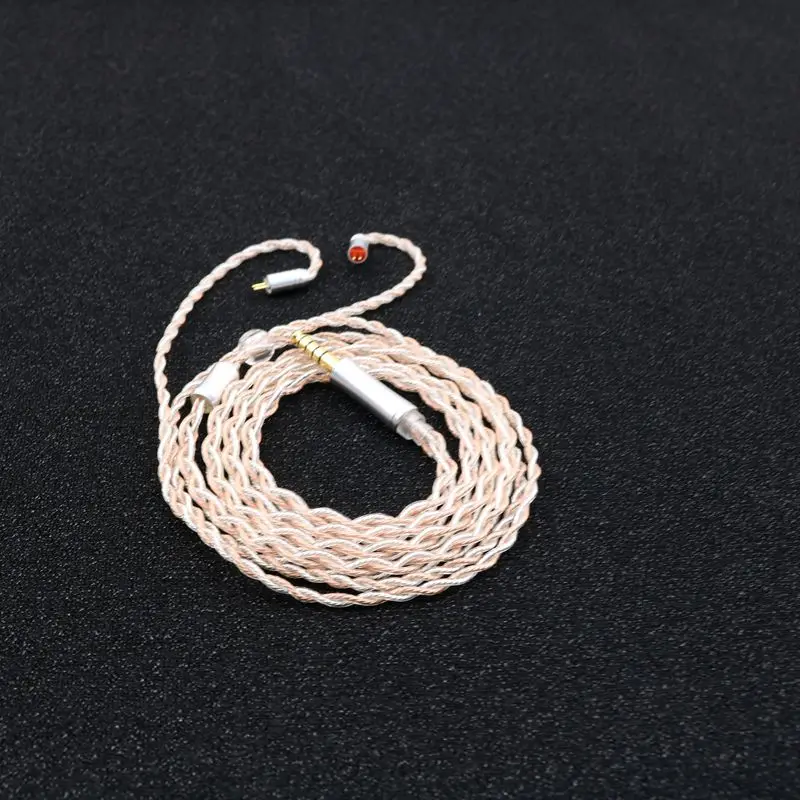 XINHS kabel ditingkatkan headphone tenun campuran tembaga kristal tunggal dan berlapis perak 4-core